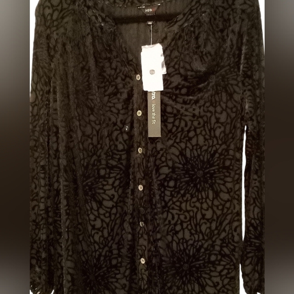 Intro. - NWT Black Velvet Burnout, Button Up, Long Sleeve Elastic Cuffs, Stretch - Picture 10 of 15